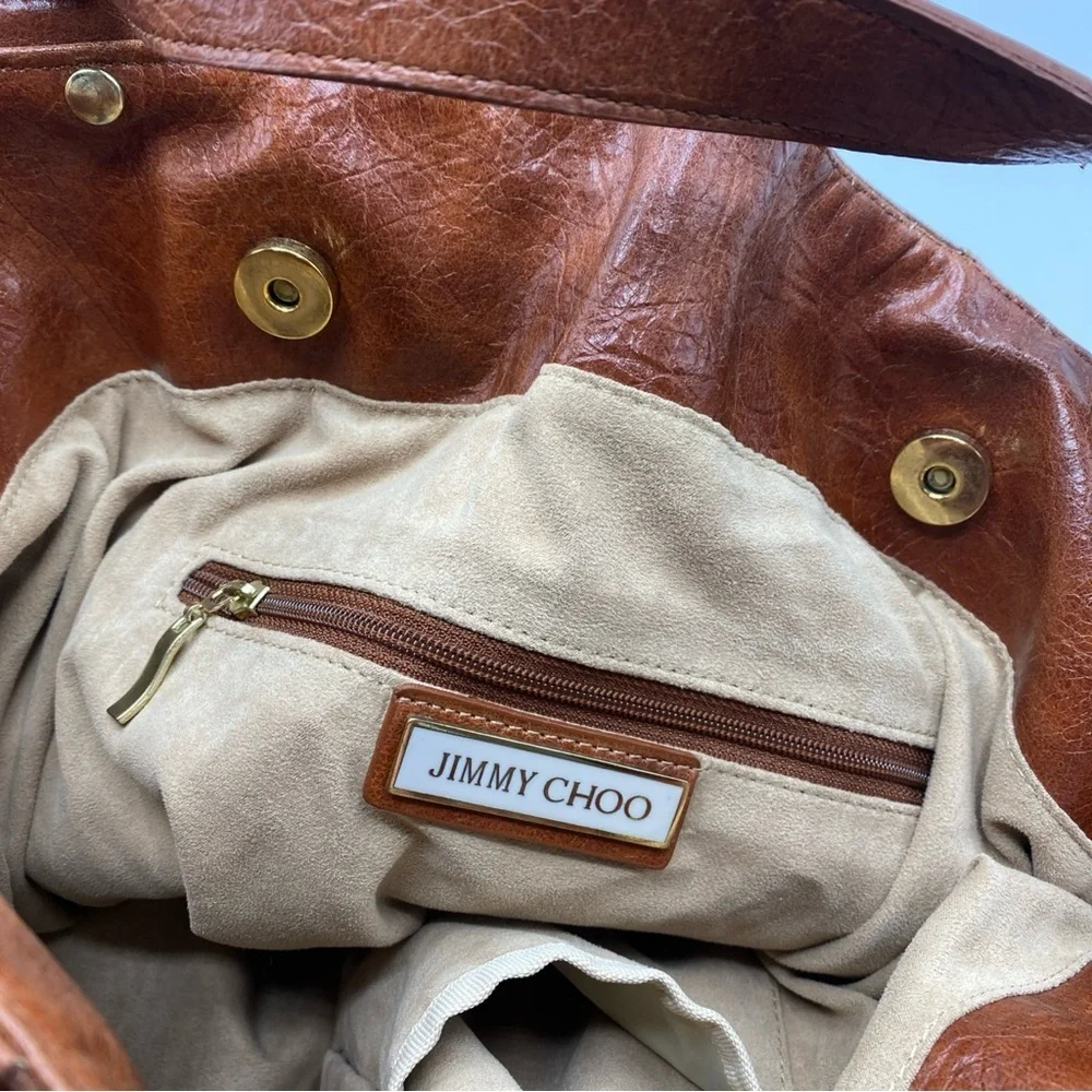 Jimmy Choo Vintage Mona Tote Bag Calfskin Leather Suede Lining Excellent 16x17